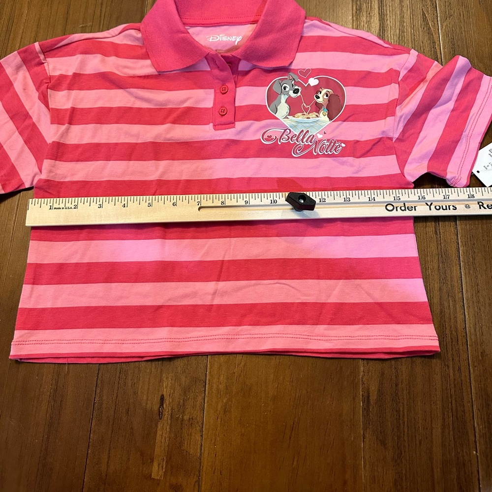 Disney Girls Pink Striped Cropped Lady & the Tramp Polo Shirt various sizes - Picture 8 of 12